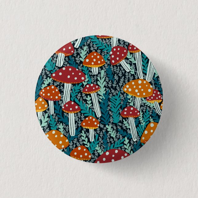 Amanita Magical Mushroom Fern Forest Pattern   3 Cm Round Badge (Front)