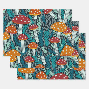Amanita Magical Mushroom Fern Pattern Gift Wrapping Paper Sheet