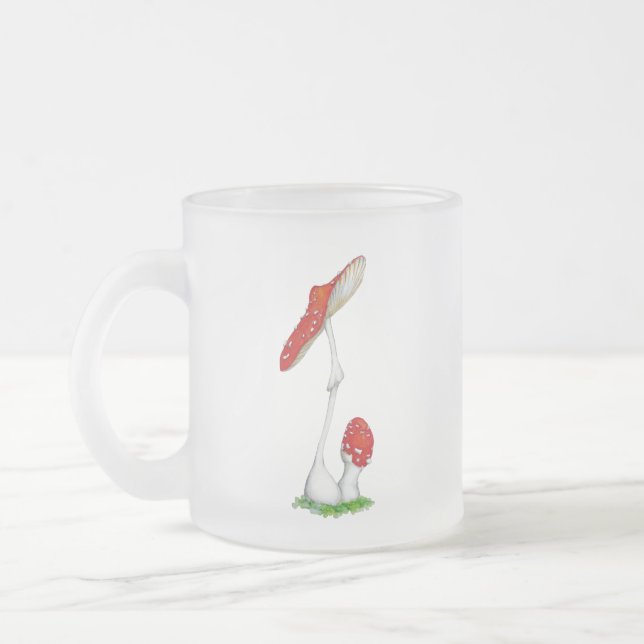Amanita muscaria frosted glass coffee mug (Left)