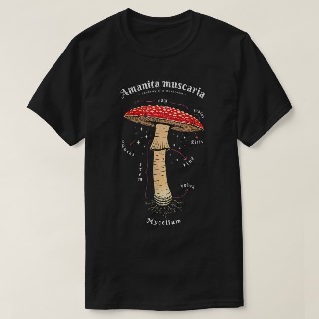 Amanita muscaria Mushroom definition latin art  T-Shirt (Design Front)