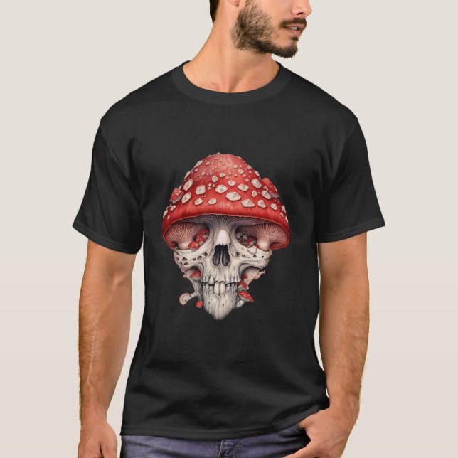 Amanita Muscaria Mushroom Skull T-Shirt (Front)