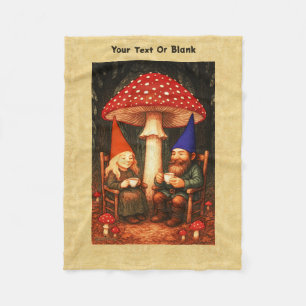 Amanita Mushroom and Gnomes Fleece Blanket