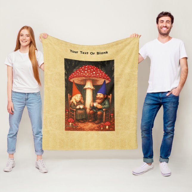 Amanita Mushroom and Gnomes Fleece Blanket (In Situ)