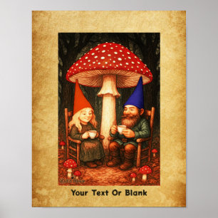 Amanita Mushroom and Gnomes Poster