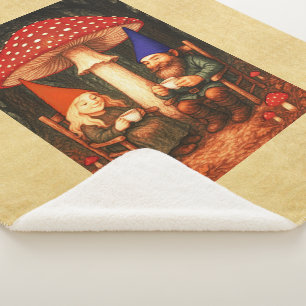 Amanita Mushroom and Gnomes Sherpa Blanket