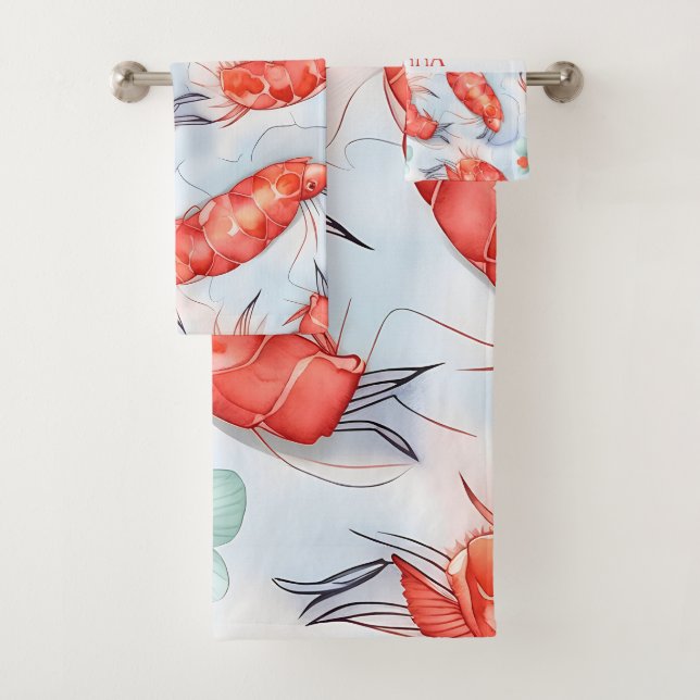Amano Shrimp Watercolor Colourful Pattern Bath Towel Set (Insitu)