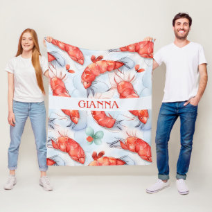 Amano Shrimp Watercolor Colourful Pattern Fleece Blanket