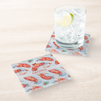 Amano Shrimp Watercolor Colourful Pattern Glass Coaster