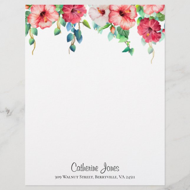 Amapola - Hibiscus Flower Custom Letterhead (Front)