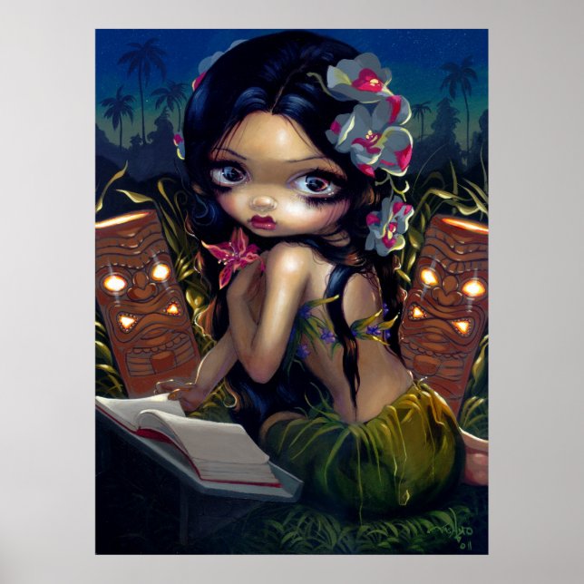 Amara and the Book ART PRINT menehune tiki lowbrow (Front)