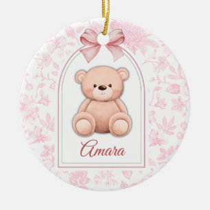 Amara   Custom Pink Teddy Bear Nursery Design  Ceramic Tree Decoration