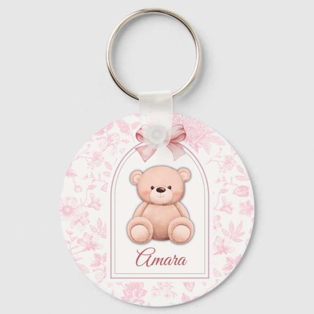 Amara | Custom Pink Teddy Bear Nursery Design  Key Ring (Front)