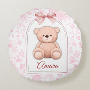Amara   Custom Pink Teddy Bear Nursery Design  Round Cushion