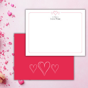 Amaranth Border Three Heart Stationery Note Card