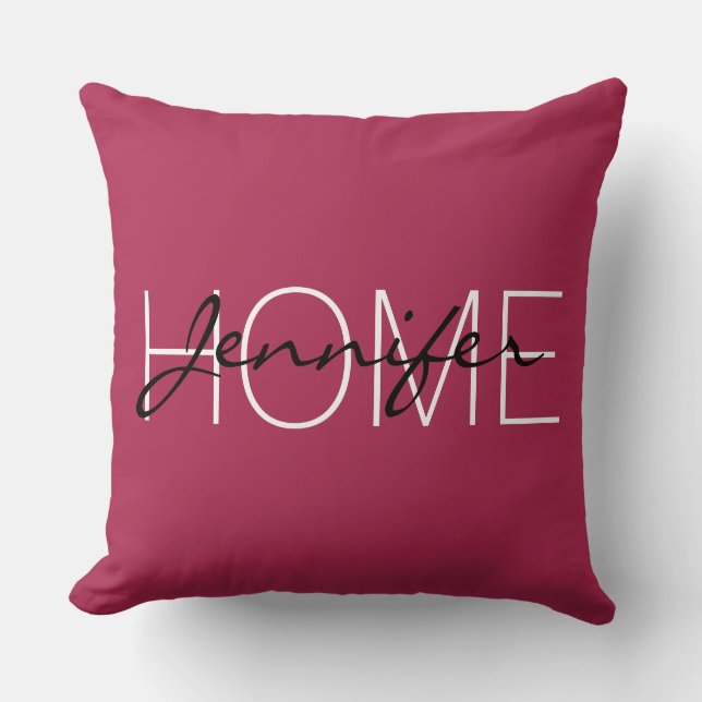 Amaranth deep pink colour home monogram cushion (Front)