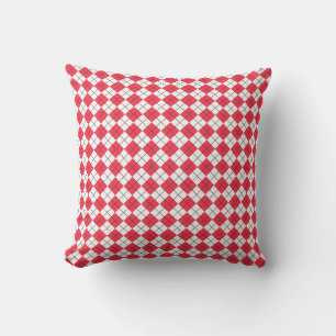 Amaranth Red and White Chequered Argyle Pattern Cushion