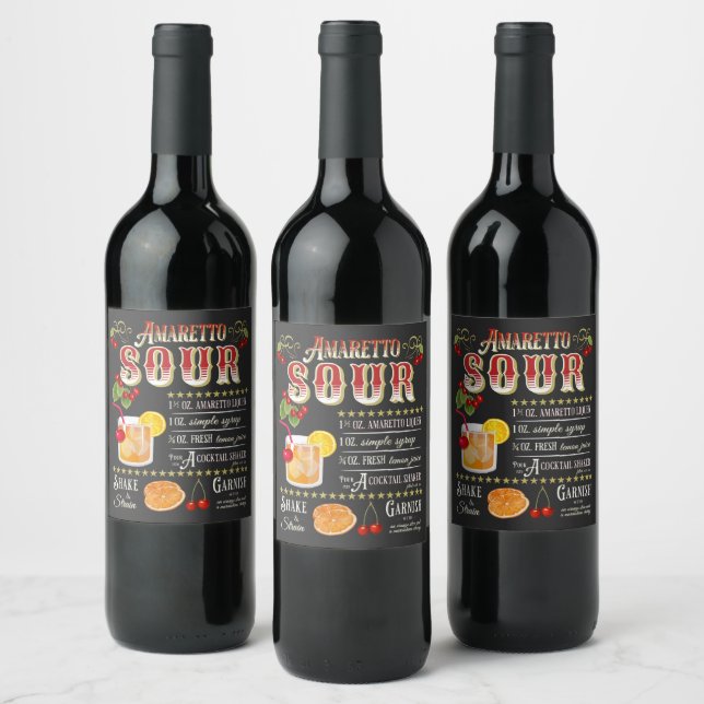 Amaretto Sour Recipe Wine Label (Bottles)