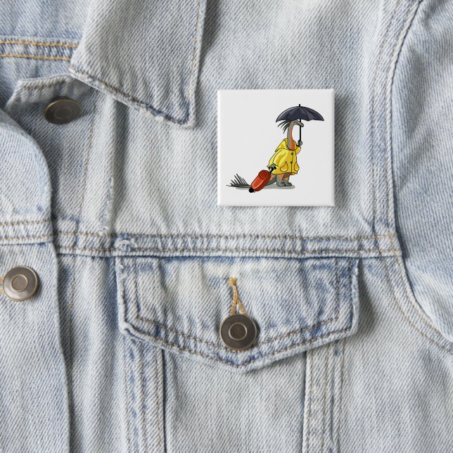 Amargasaurus Holding Umbrella And Suitcase. 15 Cm Square Badge (In Situ)