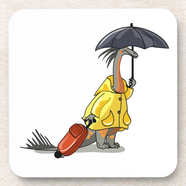 Amargasaurus Holding Umbrella And Suitcase. Coaster (Front)
