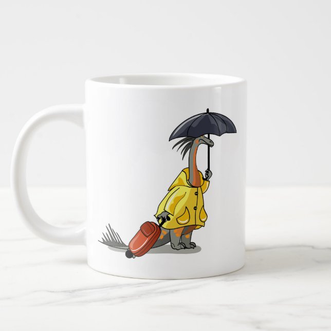 Amargasaurus Holding Umbrella And Suitcase. Large Coffee Mug (Left)