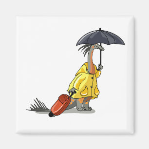 Amargasaurus Holding Umbrella And Suitcase. Magnet