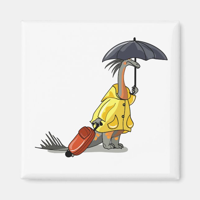 Amargasaurus Holding Umbrella And Suitcase. Magnet (Front)