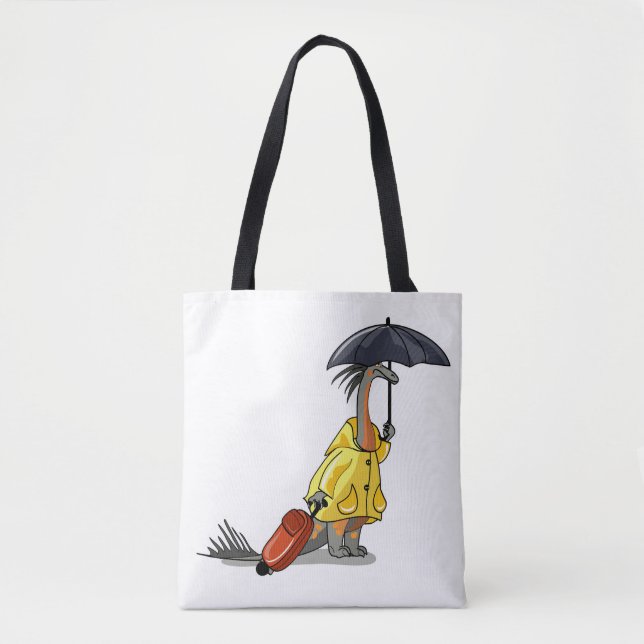 Amargasaurus Holding Umbrella And Suitcase. Tote Bag (Front)