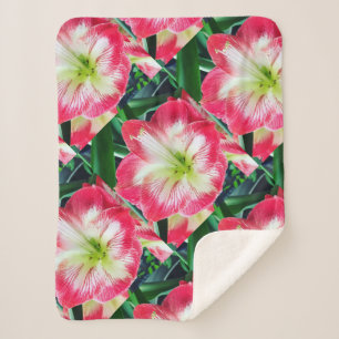 Amarilis pink white colour gentle flower sherpa blanket