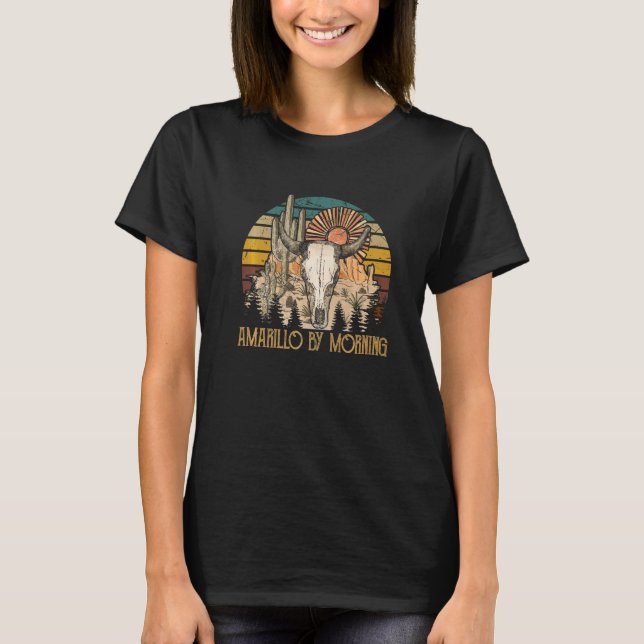 Amarillo By Morning Bull Skull Howdy Cute Cactus S T-Shirt (Front)