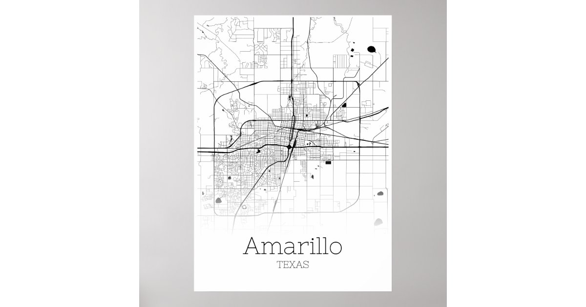 Amarillo Map - Texas - City Map Poster | Zazzle