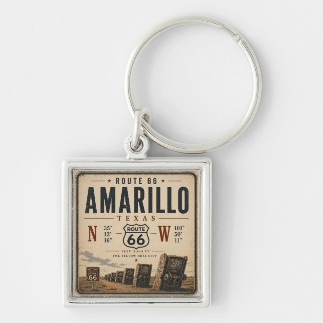 Amarillo Route 66 Coordinates Keepsake Key Ring (Front)