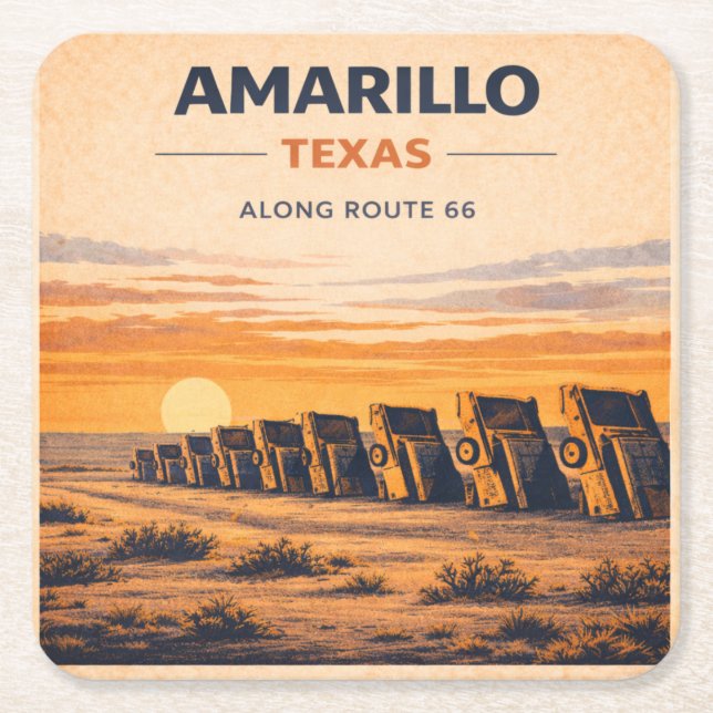 Amarillo Route 66 Sunset Barware Decor Gift Square Paper Coaster (Front)