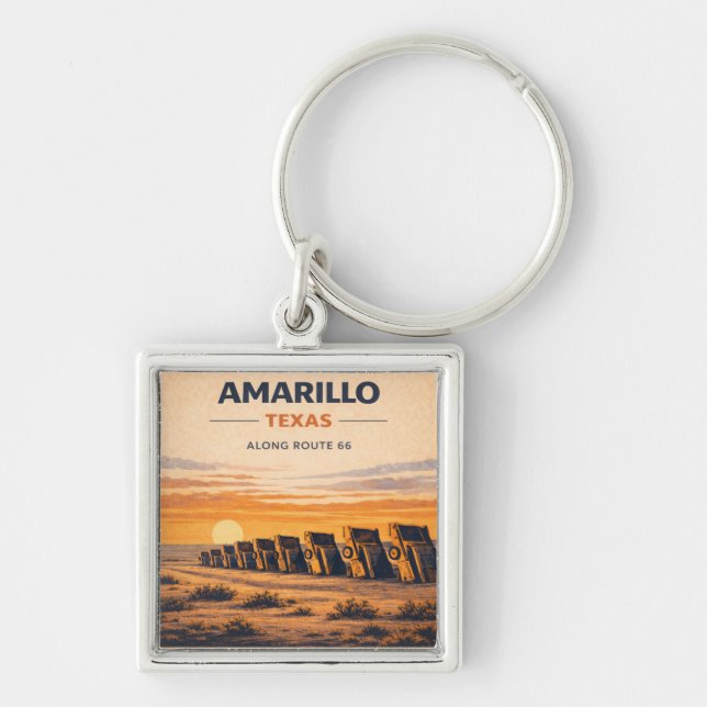 Amarillo Route 66 Texas Road Trip Charm Key Ring (Front)