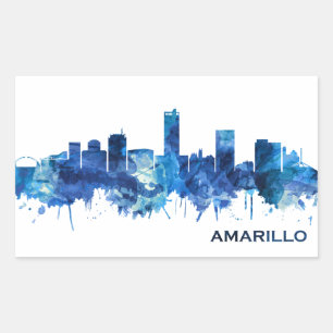Amarillo Texas Skyline Blue Rectangular Sticker