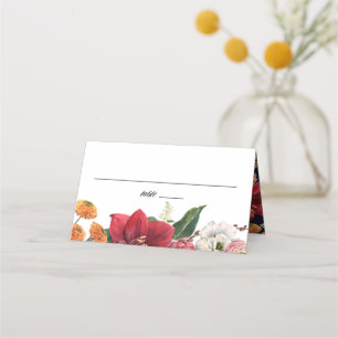 Amaryllis and Chrysanthemums Botanical Wedding Place Card