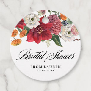 Amaryllis and Chrysanthemums Floral Bridal Shower Favour Tags