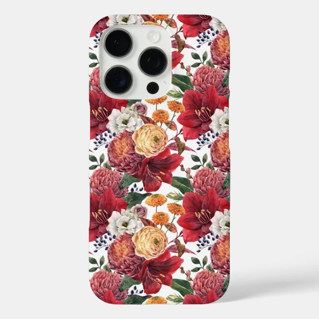 Amaryllis and Chrysanthemums Floral Pattern Case-Mate iPhone Case (Back)