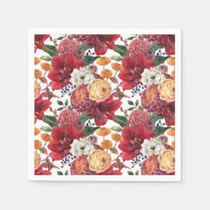 Amaryllis and Chrysanthemums Floral Pattern Napkin