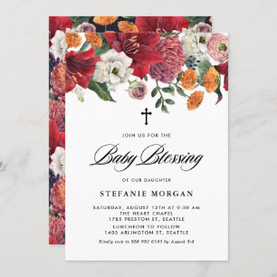 Amaryllis and Mums Botanical Baby Blessing Invitation