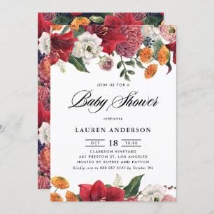 Amaryllis and Mums Botanical Winter Baby Shower Invitation