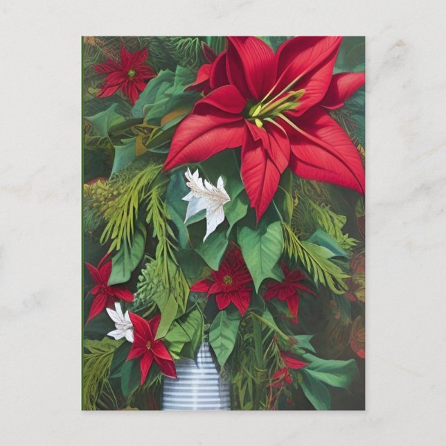 Amaryllis and Poinsettia Floral AI Art Postcard (Front)