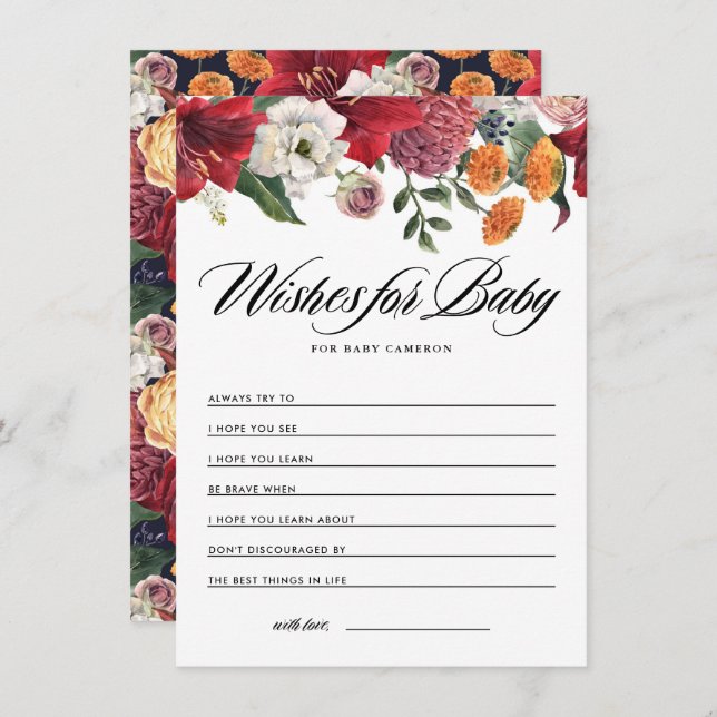 Amaryllis Botanical Baby Shower Wishes for Baby Enclosure Card (Front/Back)