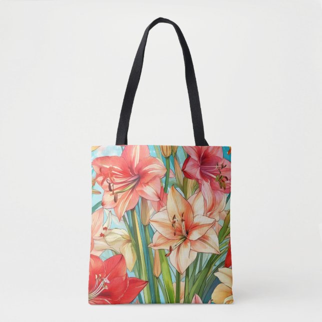 Amaryllis Botanical  Flowers Tote Bag (Front)