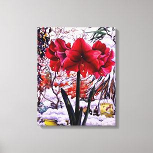 Amaryllis by Snow Window Canvas Print