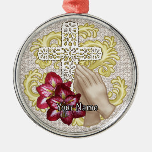 Amaryllis Christian Cross Metal Tree Decoration