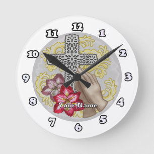 Amaryllis Christian Cross Round Clock