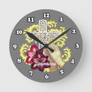 Amaryllis Cross Christian  Round Clock