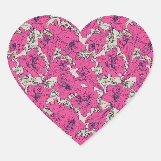 Amaryllis Flower Heart Sticker (Front)