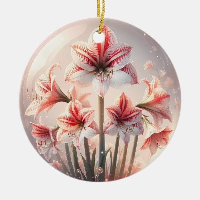Amaryllis flowers ceramic tree decoration (Front)