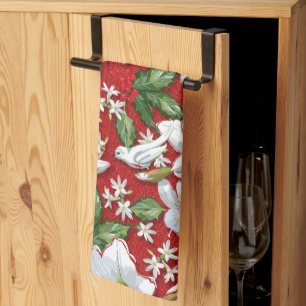 Amaryllis & Holly Red Christmas Tea Towel